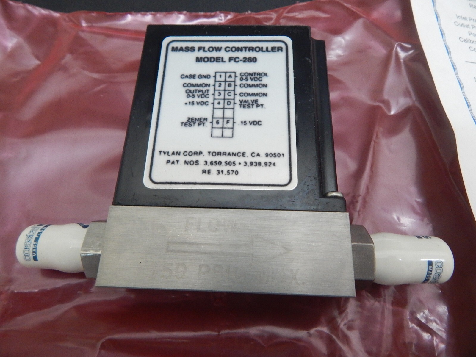 TYLAN FC-260 MASS FLOW CONTROLLER - CALIBRATED WITH CERTIFICATION -FAST SHIPPING