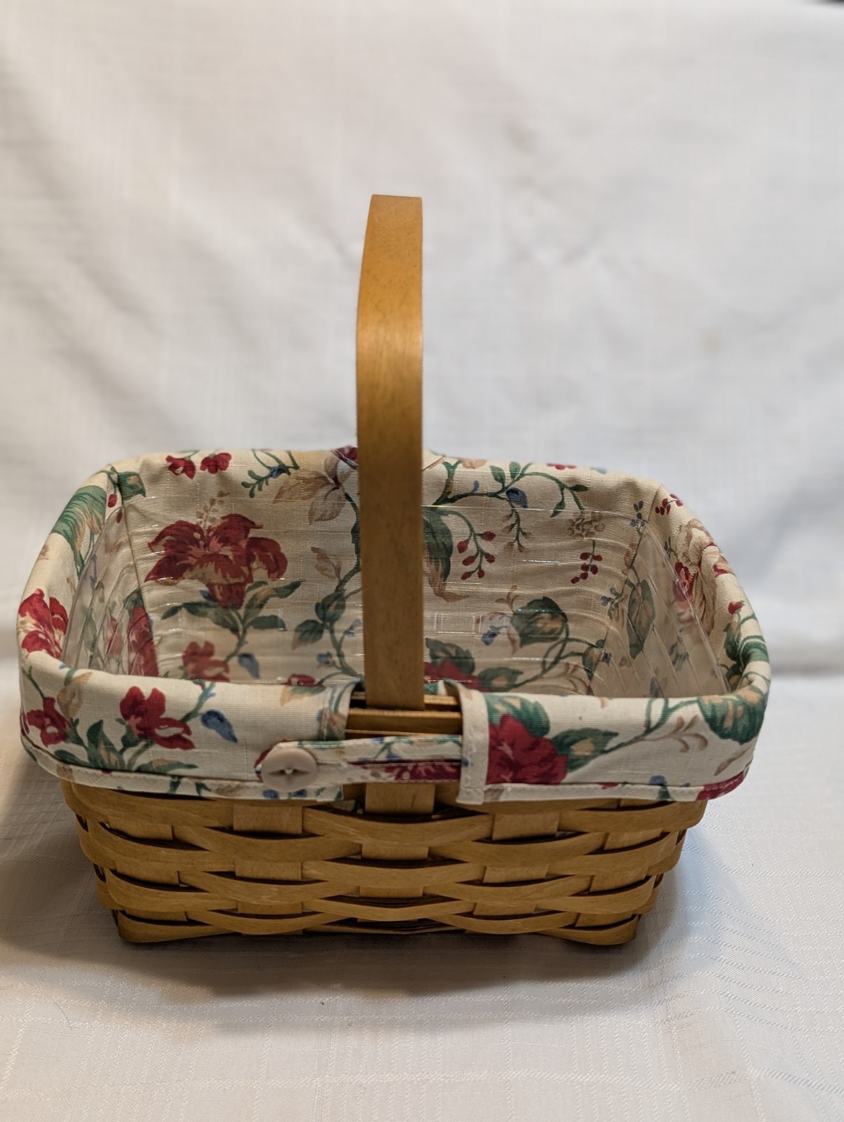 Longaberger Handwoven Basket 2004 Button Closure Fabric Liner w/Plastic Insert