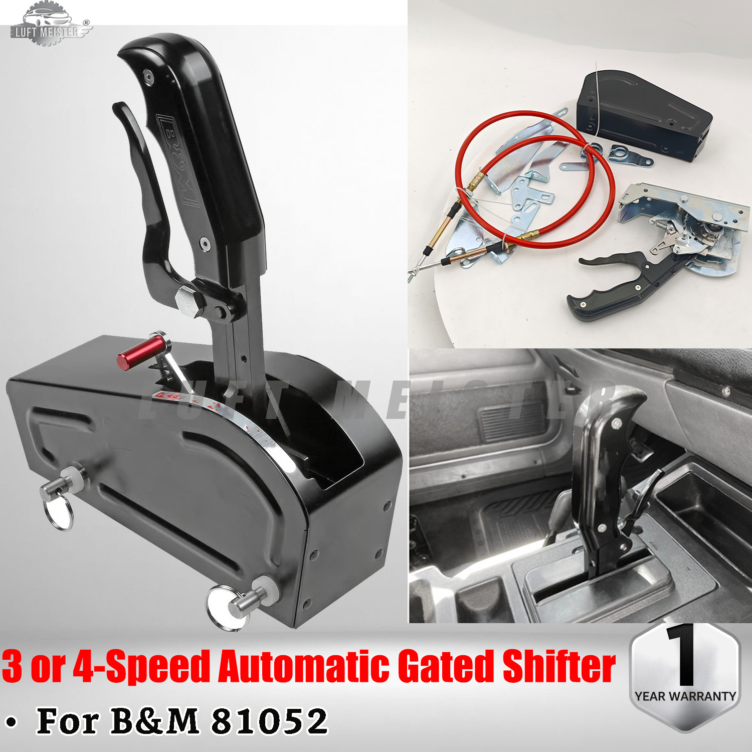 FIT B&M 81052 Automatic Gated Shifter-Magnum Grip Stealth Pro Stick 3 & 4 Speed