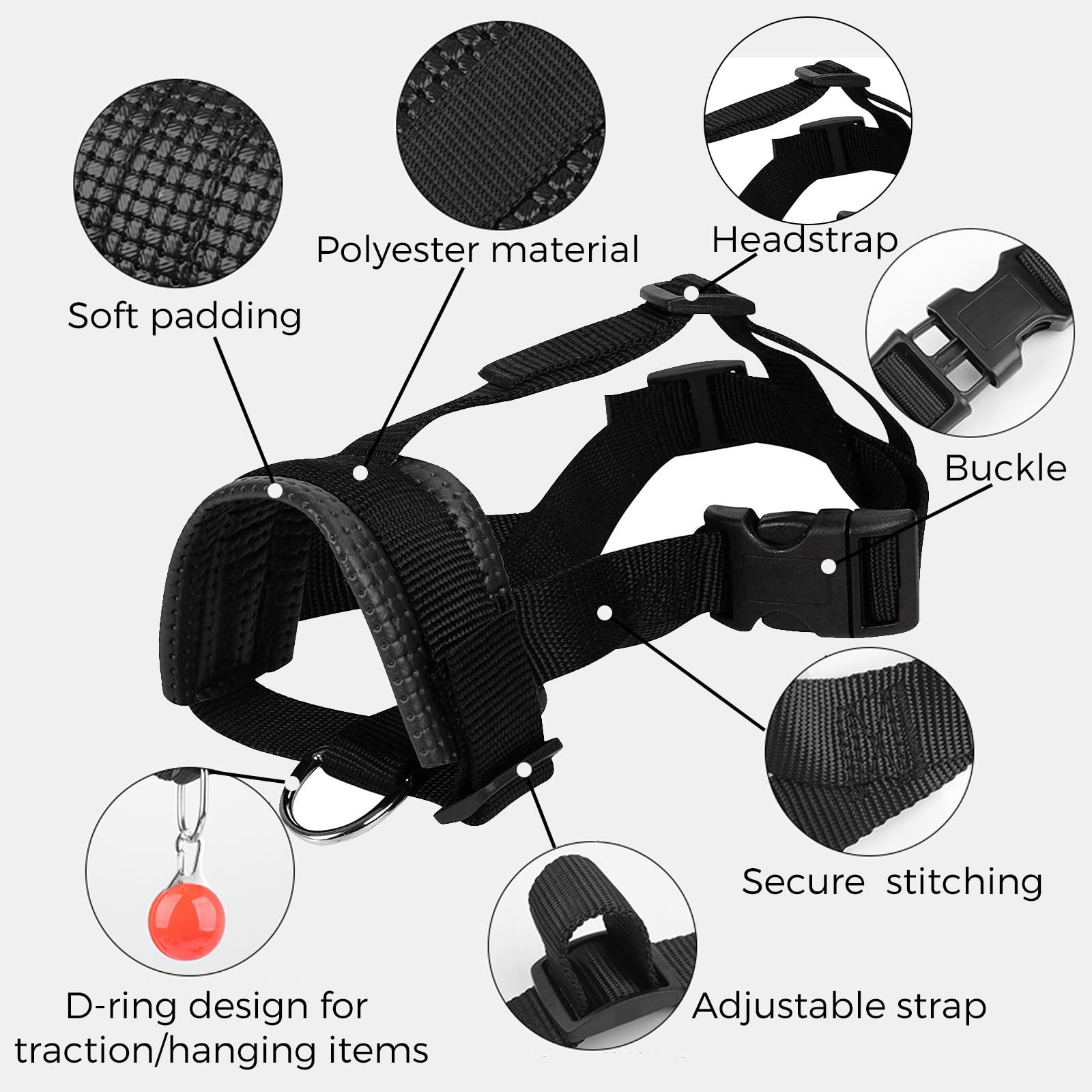 Head Strap Dog Muzzle Prevent from Taking Off by Paws for S, Red-New