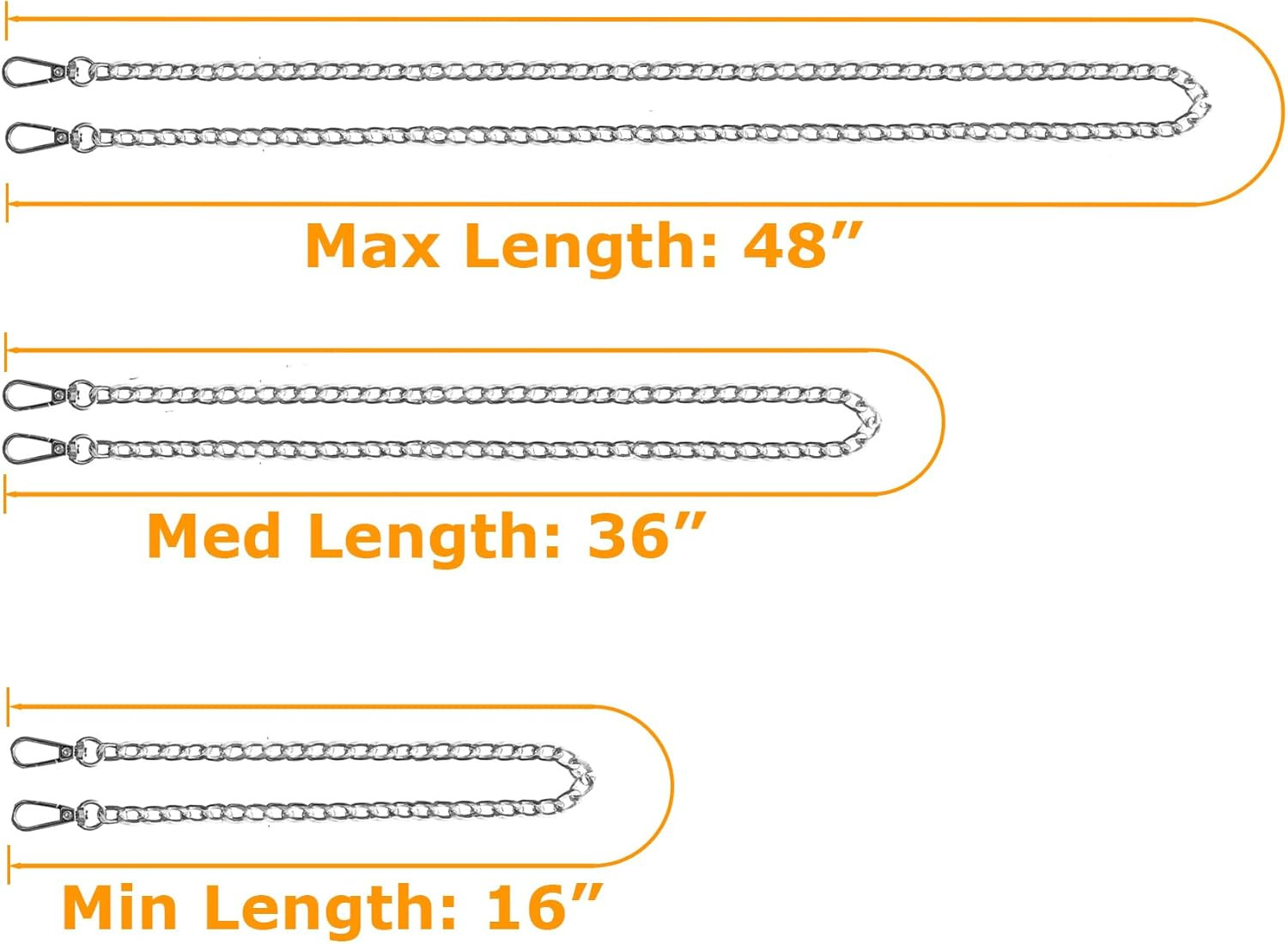 3 Pack Silver Purse Chain Straps Replacement Bag Chains DIY Handbag Straps