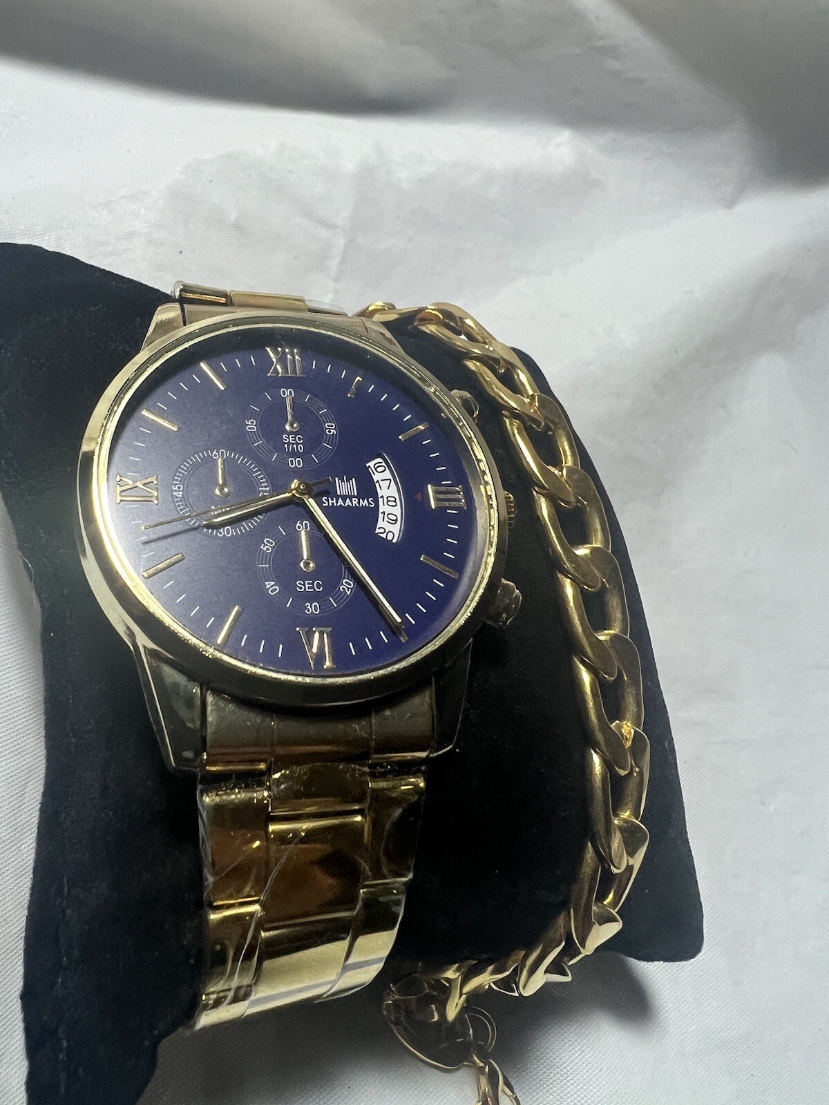 shaarms watch, Navy Blue Date, 42 Mm Case, Free Bracelet, Men’s