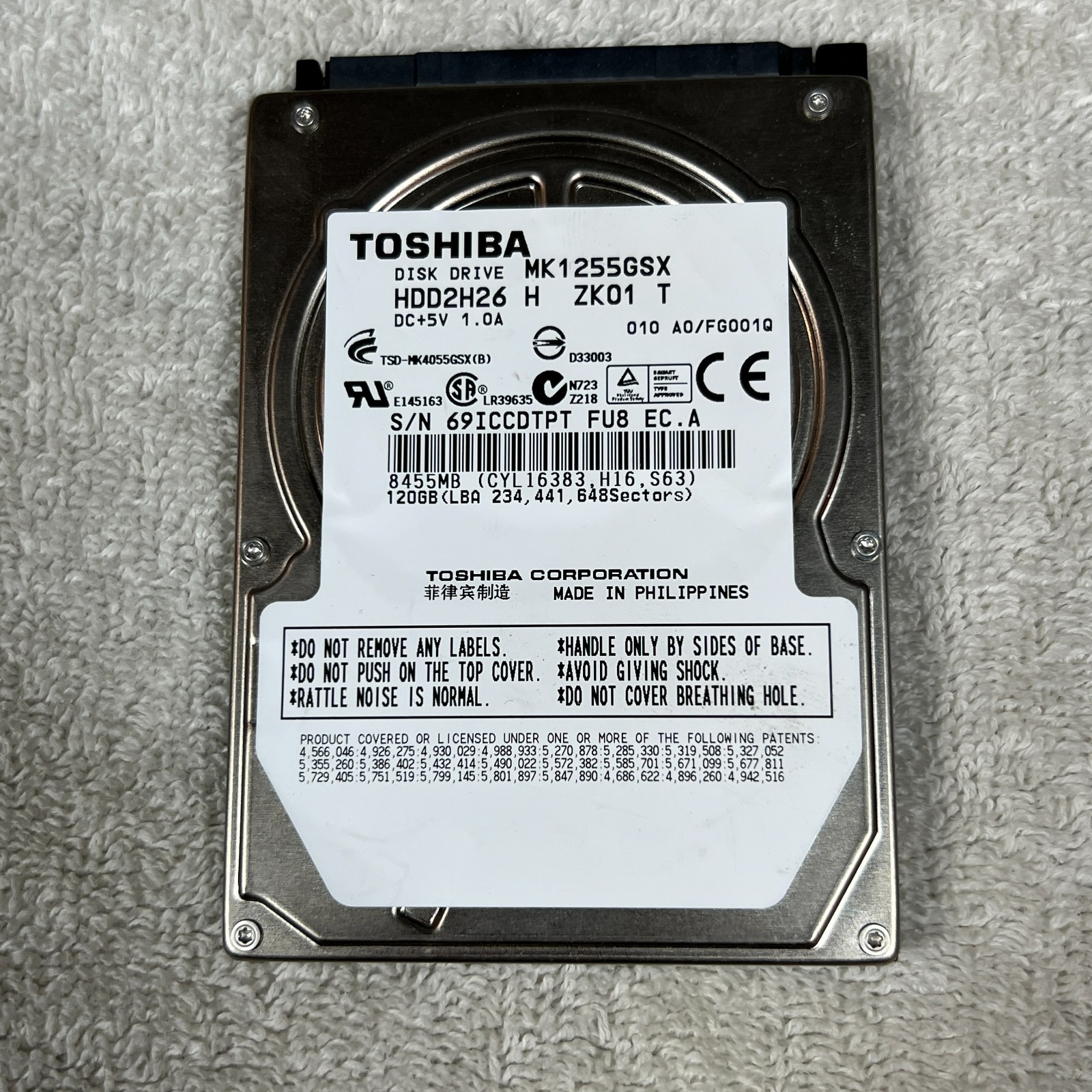 Toshiba 120GB 2.5" SATA Hard Drive HDD MK1255GSX HDD2H26