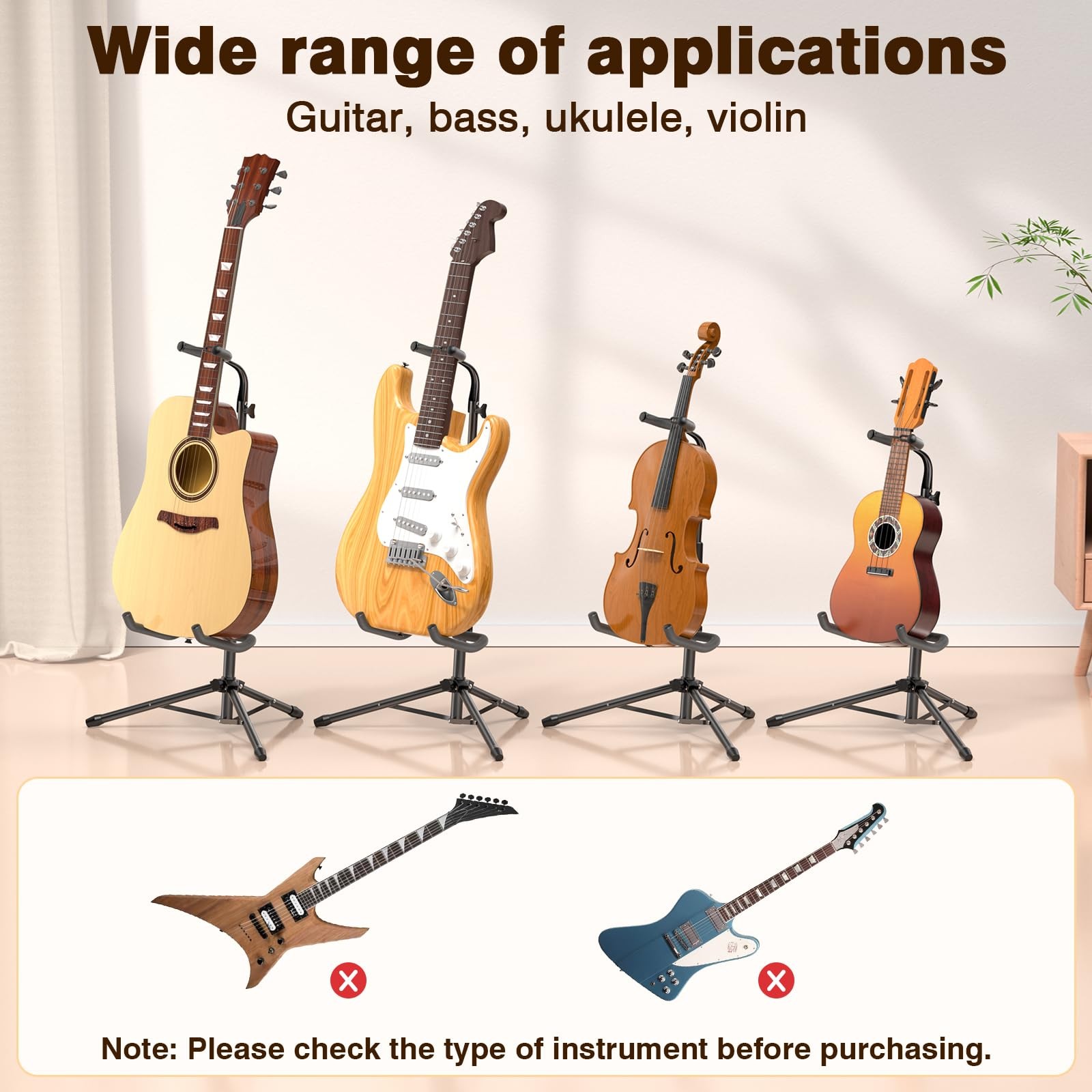 Guitar Stand, 2 Pack Height Adjustable Foldable Guitar Stand with Secure Supp...