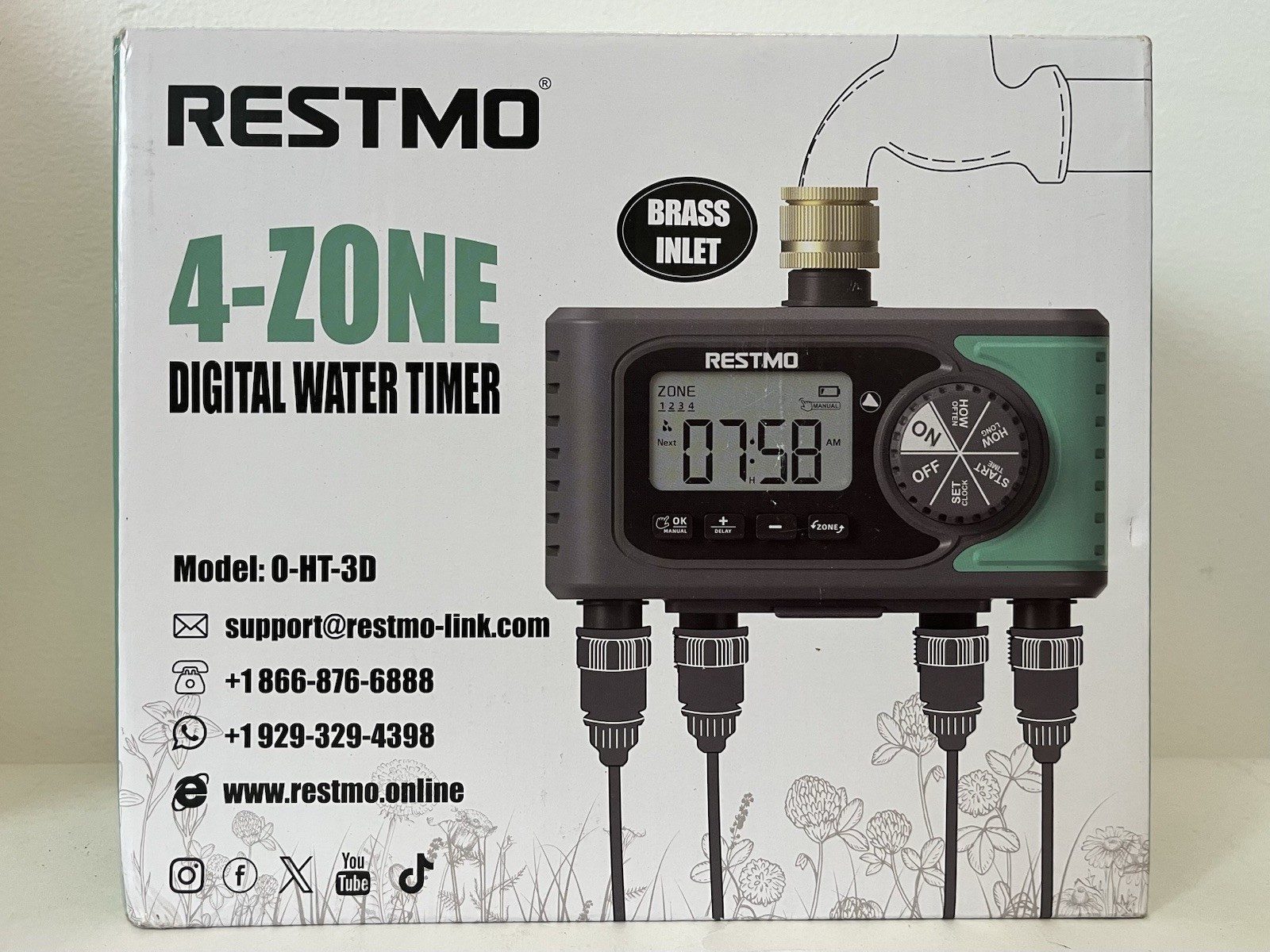 RESTMO 4-Outlet Sprinkler Timer with Brass Inlet, 4 Zone.
