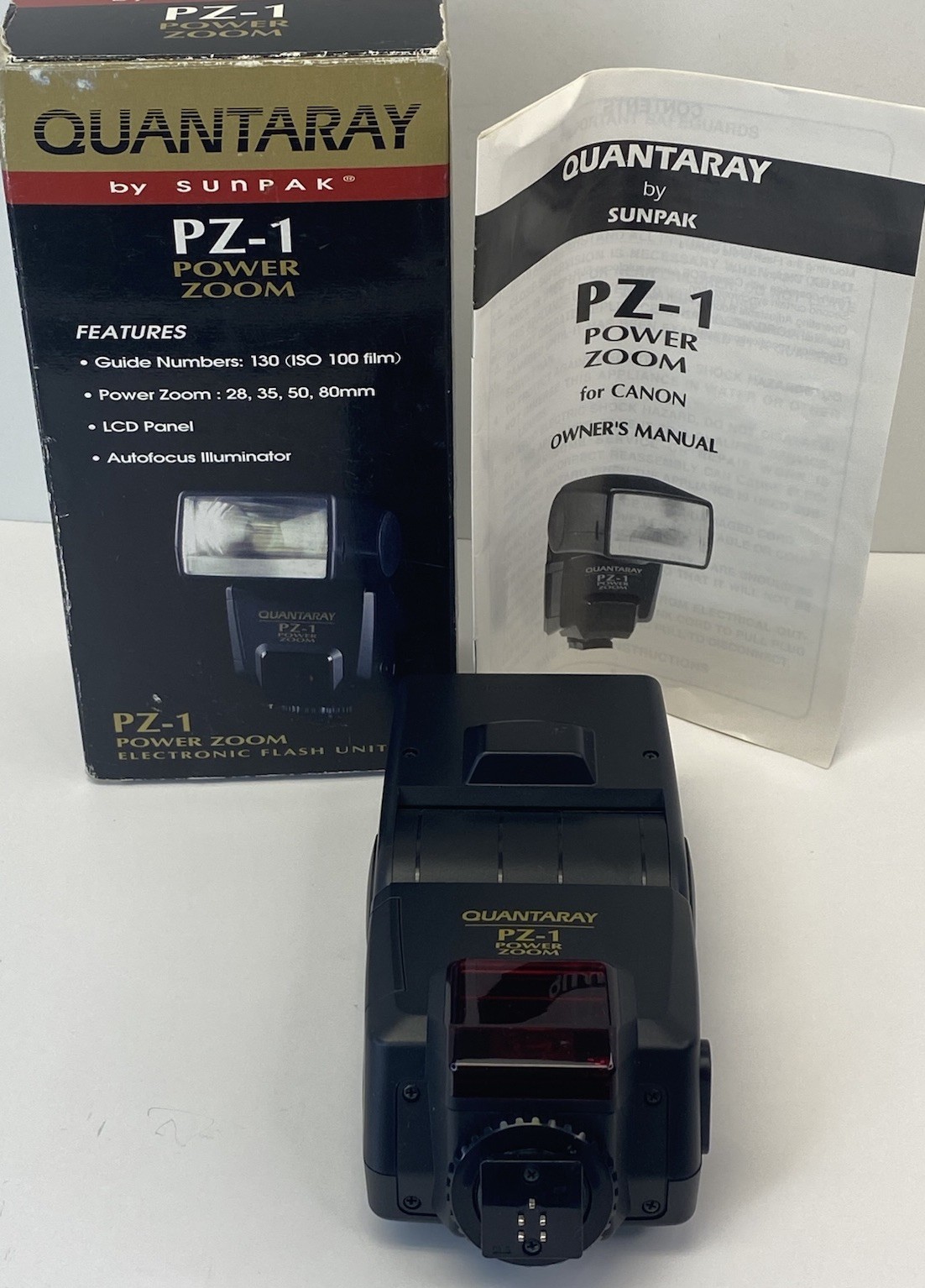 Quantaray PZ-1 DSZ Shoe Mount Flash Dual Swivel For Canon - New Open Box