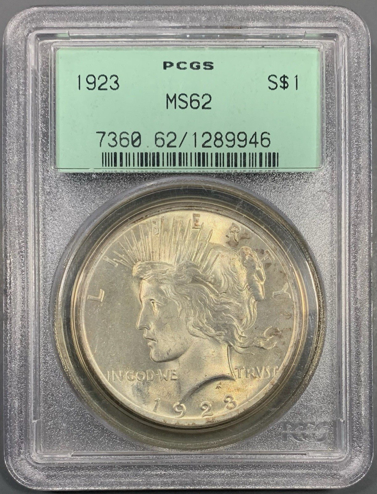 1923 PCGS MS62 Peace Silver Dollar $1 - Lustrous Old Green Holder