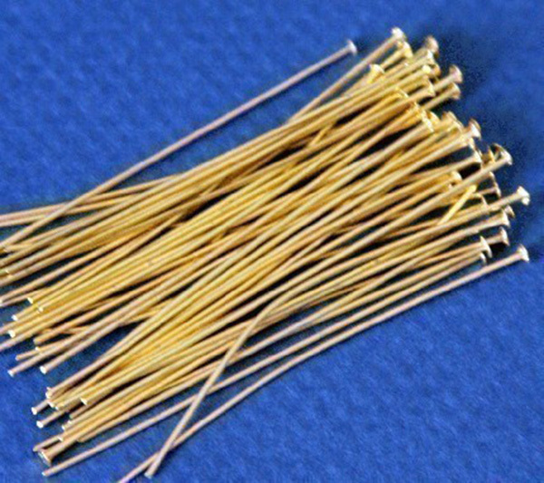 250 pcs of gold plated brass headpin 2 inch long - 22G