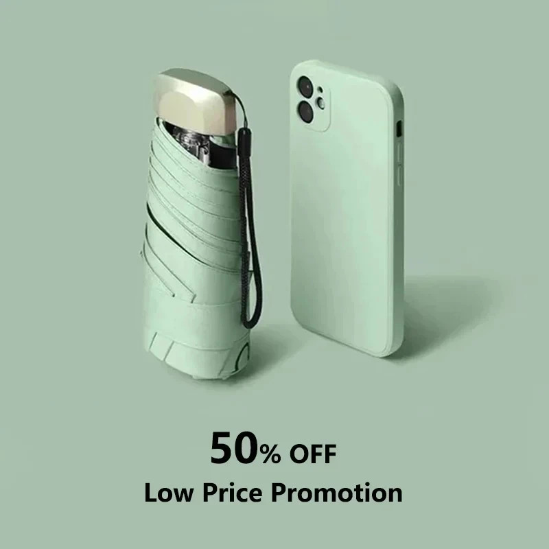 50% Off Mini Sun Umbrella Small Pocket Rain Umbrella Vinyl Folding Umbrella UV U
