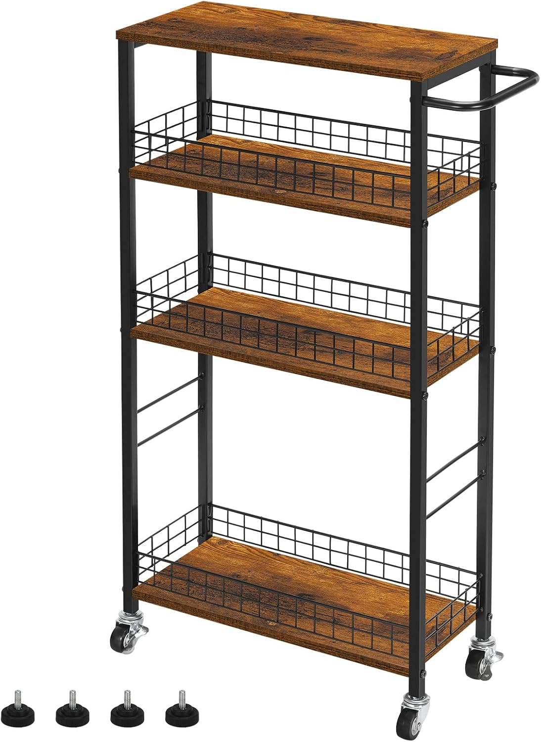 4 Tier Slim Rolling Storage Cart Narrow Kitchen Bathroom Utility Shelf Wheels