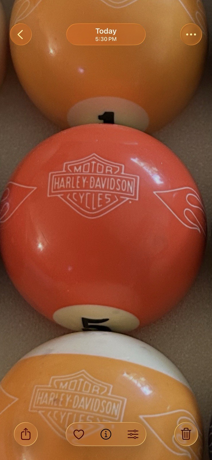 Harley Davidson Individual Replacement/decoration Pool Ball Five 5 Ball Only