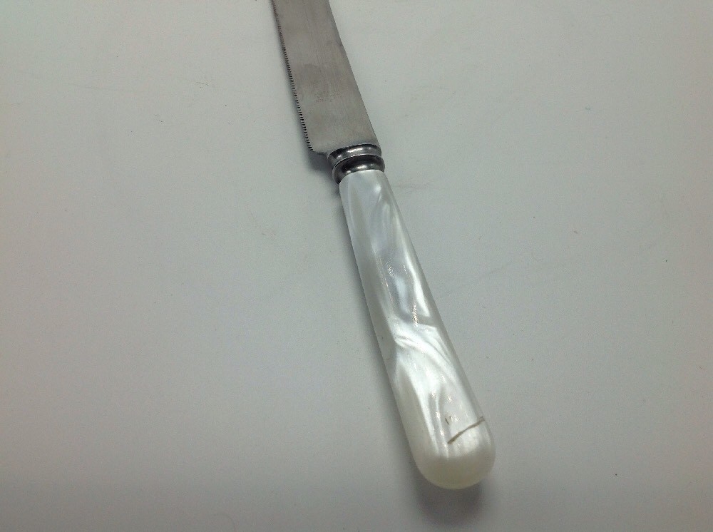Vintage Lamplough Cutlery Knife Sheffield Stainless Pearlized Handle 8" Blade