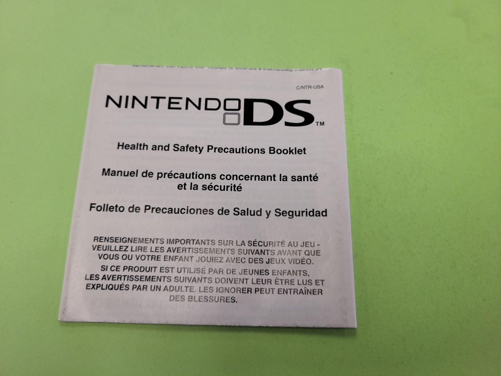 Nintendo DS Authentic Health & Safety Precautions Manual Booklet Only