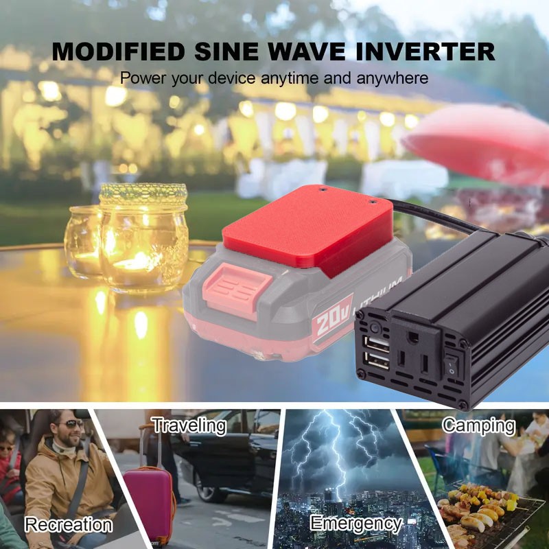 Power Inverter Outlet Adapter For Bauer 20V Battery to AC 110V Dual USB Portable