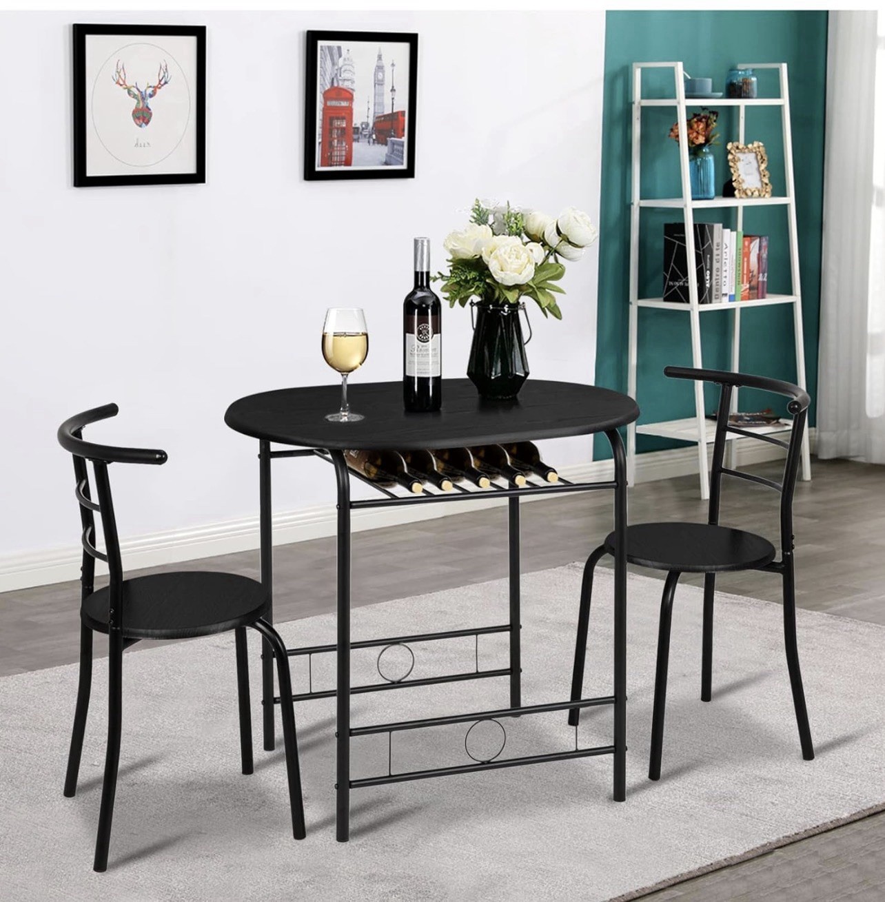 3 piece bistro set Wine Rack Table For Kitchen, Small Apartment Black