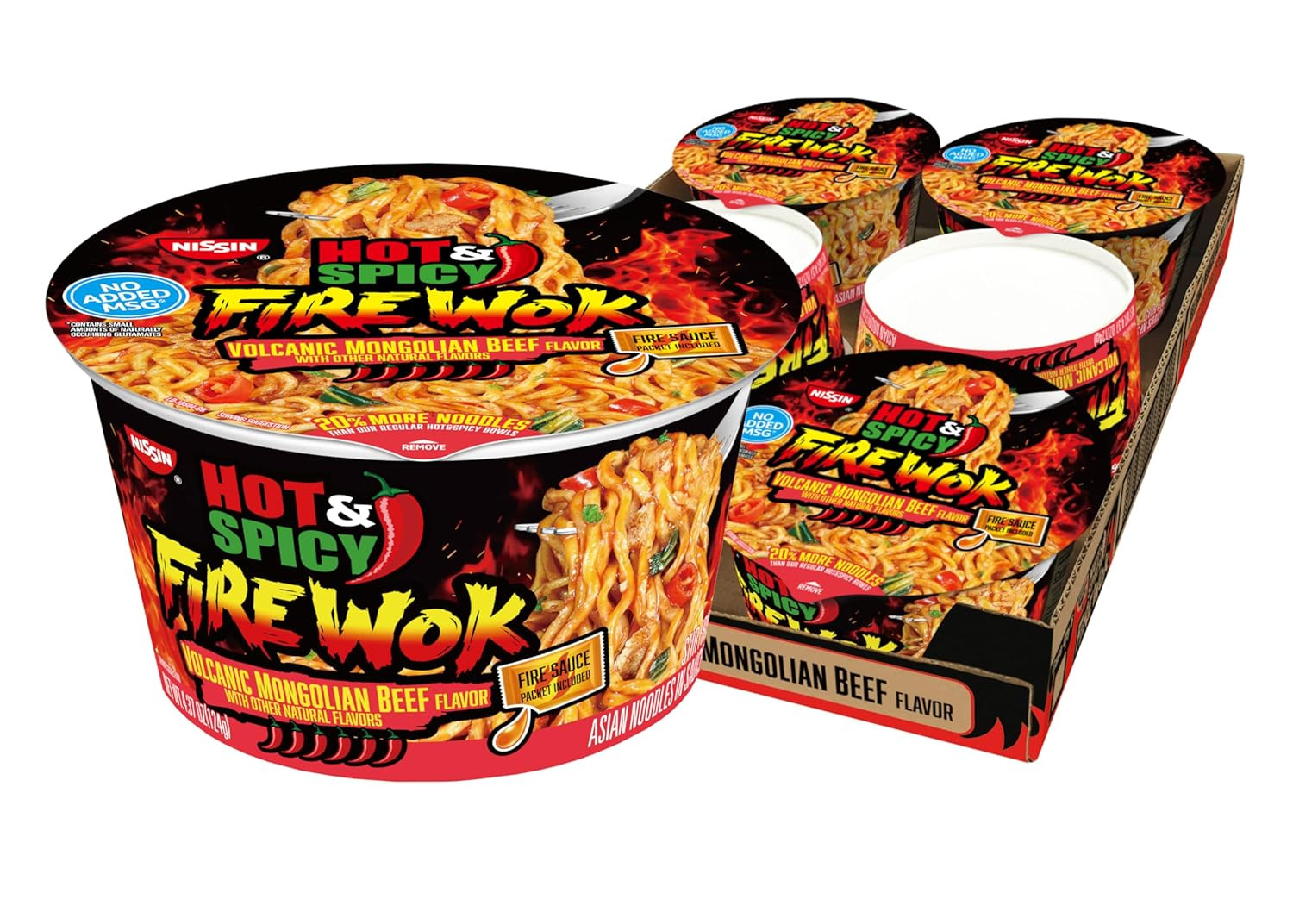 Nissin Hot & Spicy Fire Wok, Volcanic Mongolian Beef, 4.37 Ounce (Pack of 6)