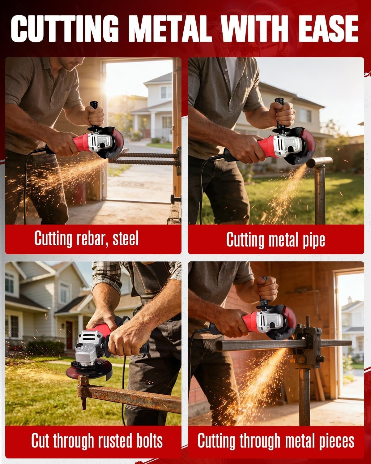 Angle Grinder, 7.5-Amp 4-1/2 inch Electric Grinder Power Tools with Grinding ...