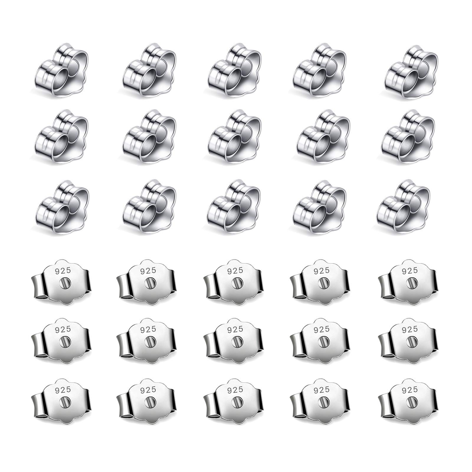 30pcs/15 Pairs Hypoallergenic Earring Backs Replacement,Plated Silver