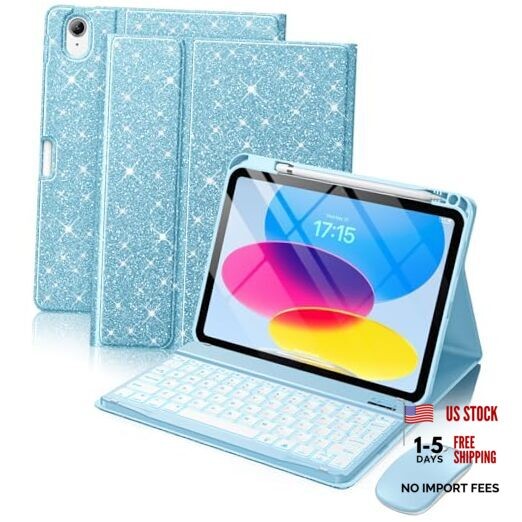 for iPad A16 Case with Keyboard - Mouse Backlit Wireless Detachable Sky Blue