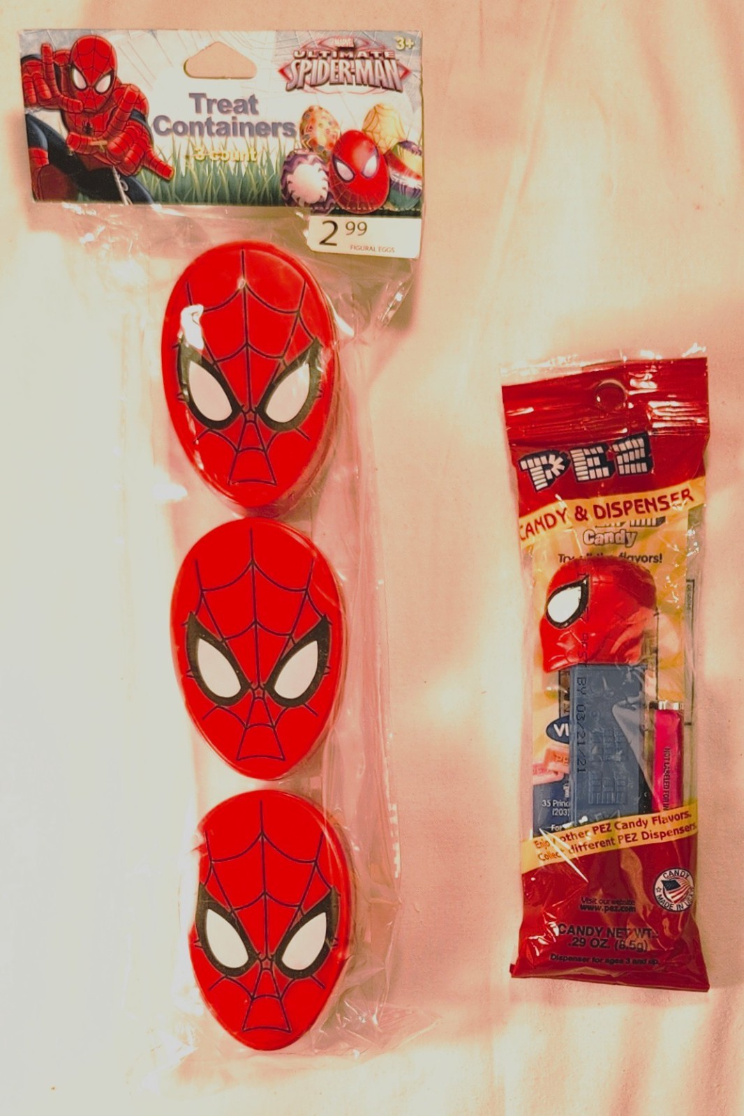 Spider-Man Lot of 2 – 3 Treat Containers & Pez w/ Dispenser | Rare USA Packaging