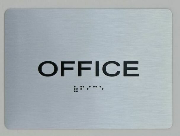 Office With Braille and Raised Letters (Aluminum, Brush Silver, Size 5X7)
