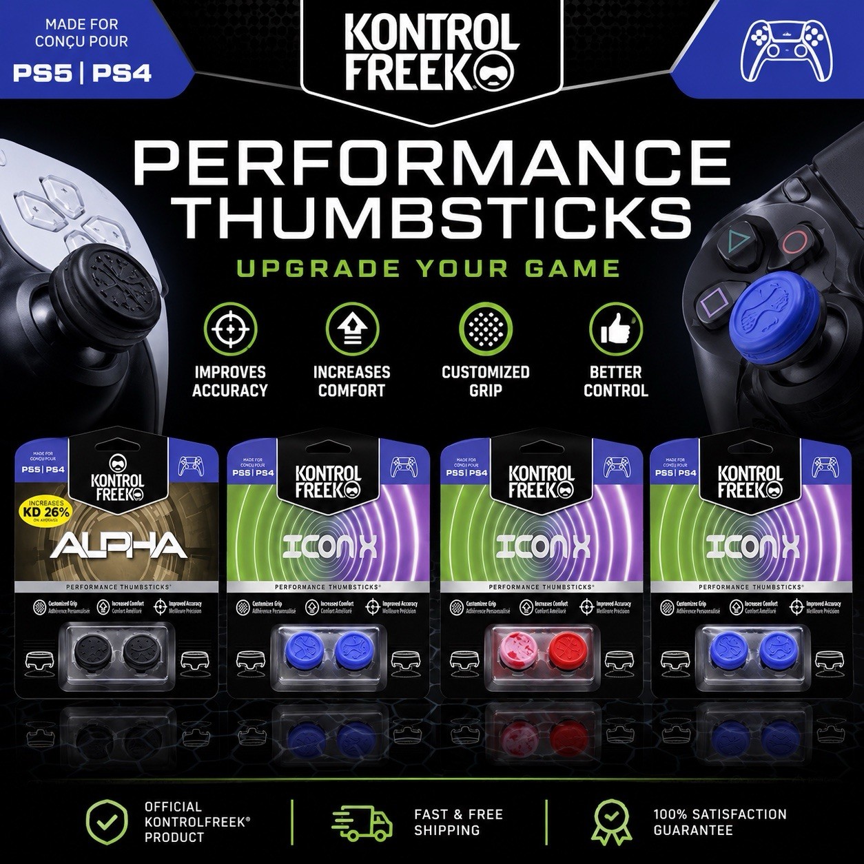 KontrolFreek PS5 PS4 FPS Performance Thumbsticks Controller Grips NEW