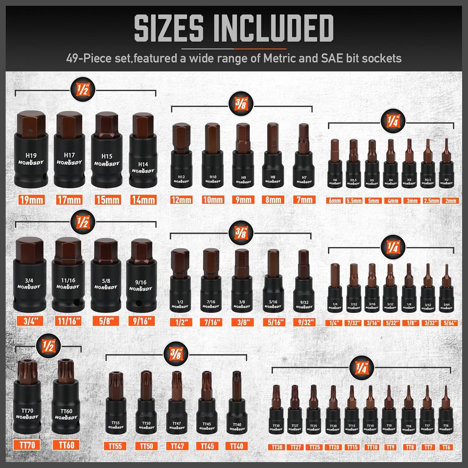 66-Piece Allen Socket Set - Torx Bit Socket and Female External Socket Set, S...