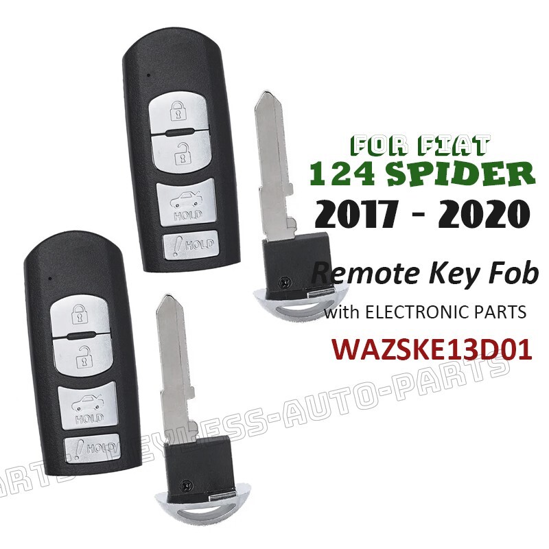 2 WAZSKE13D01 for Fiat 124 Spider 2017 2018 19 2020 Keyless Remote Smart Key Fob