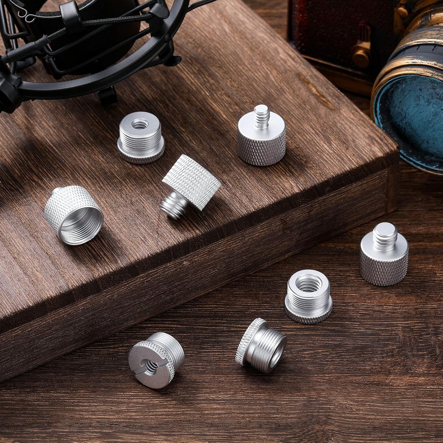 8Pcs Silver Microphone Thread Adapter Set for Universal Compatibility