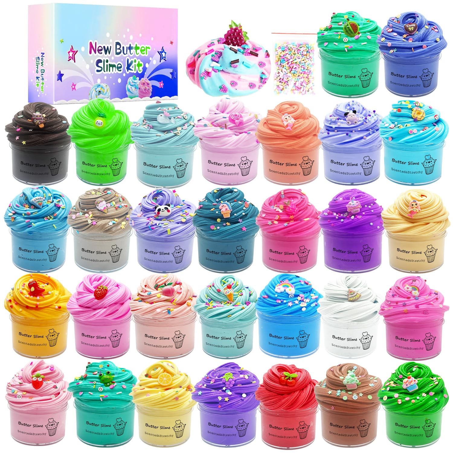 30 Pack Butter Slime Kit, Scented Slime Supplies Kit for Girls and Boys, Stre...