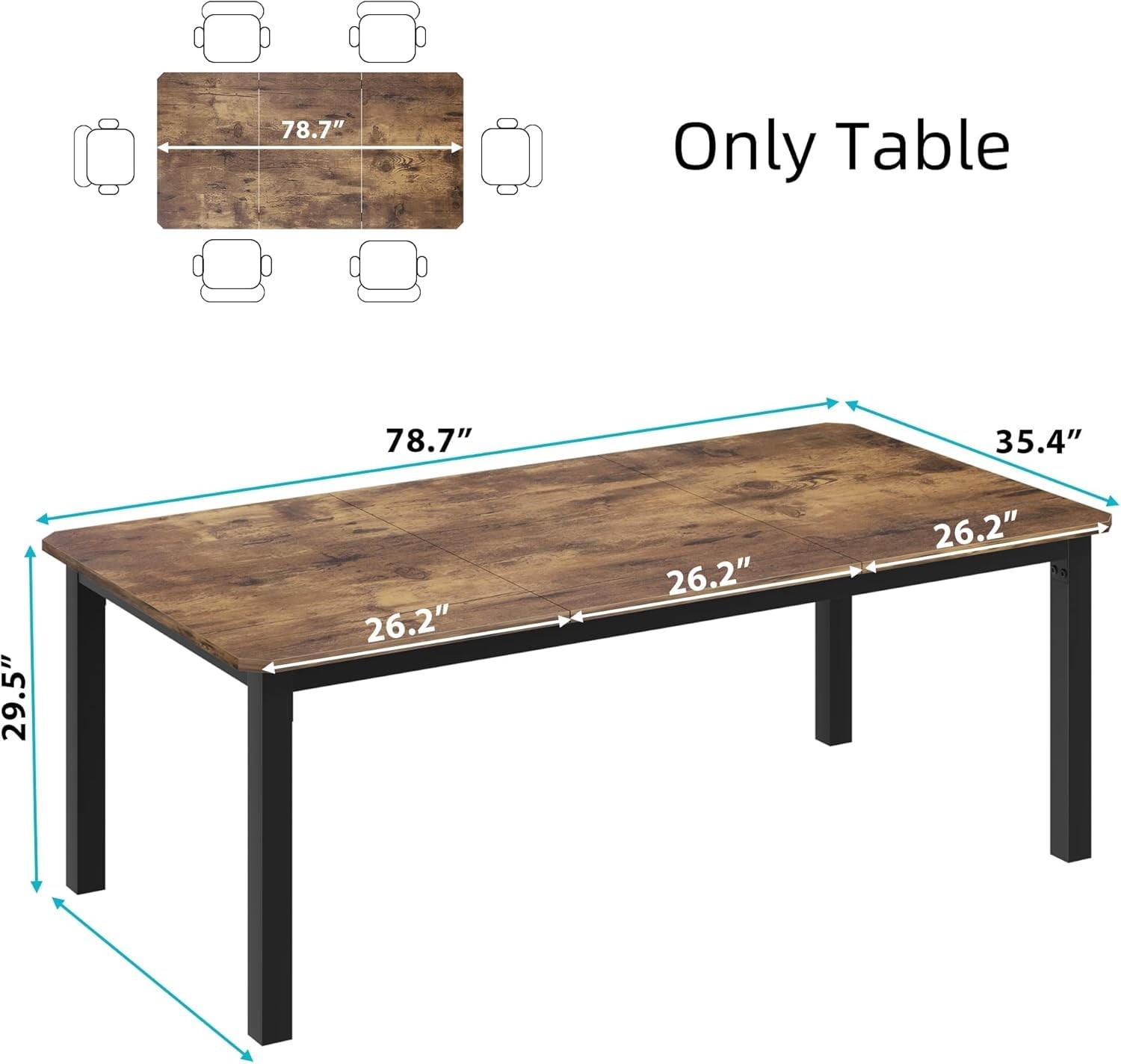 Rectangular Dining Table for 6-8 People, 78.7 inch Kitchen Table for Living Room