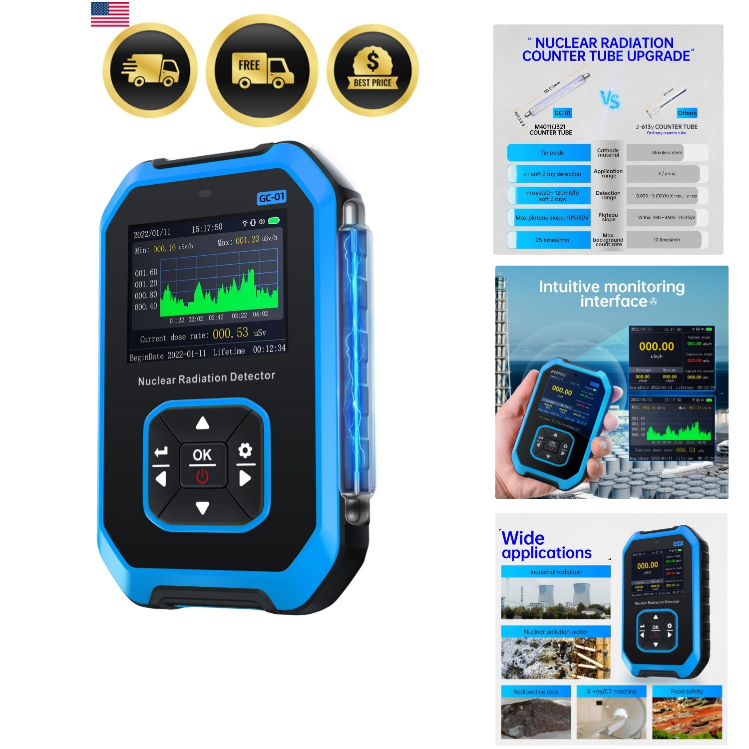 GC-01 Geiger Counter Nuclear Radiation Detector, Radiation Dosimeter with LCD...