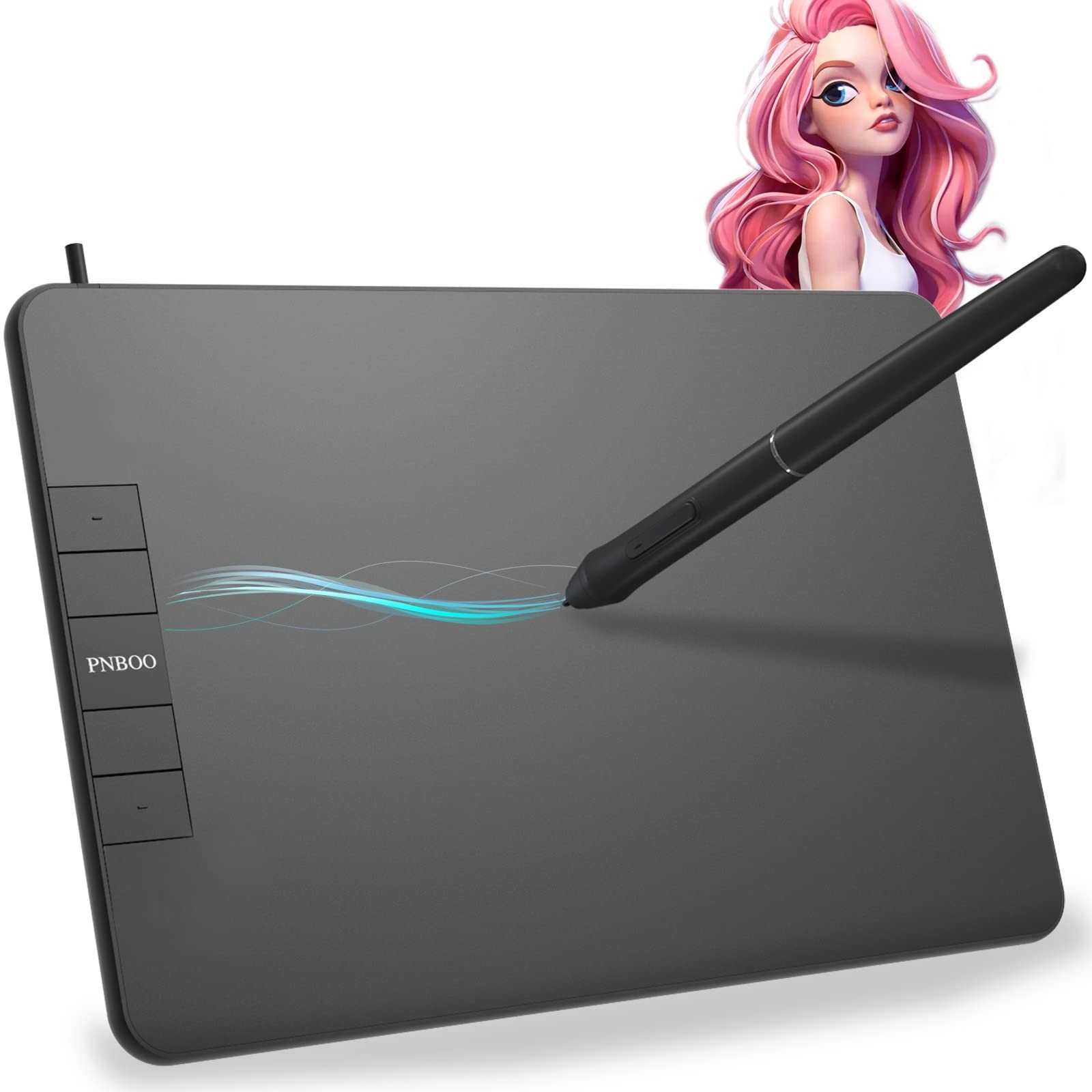 PNBOO PN640 4" Graphic Tablet Drawing Board with Battery-Free Stylus Black