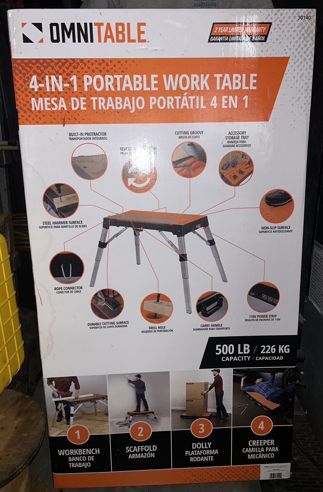 30146A Omnitable 4 in 1 Portable Workbench Work Table Dolly Scaffold and Creeper