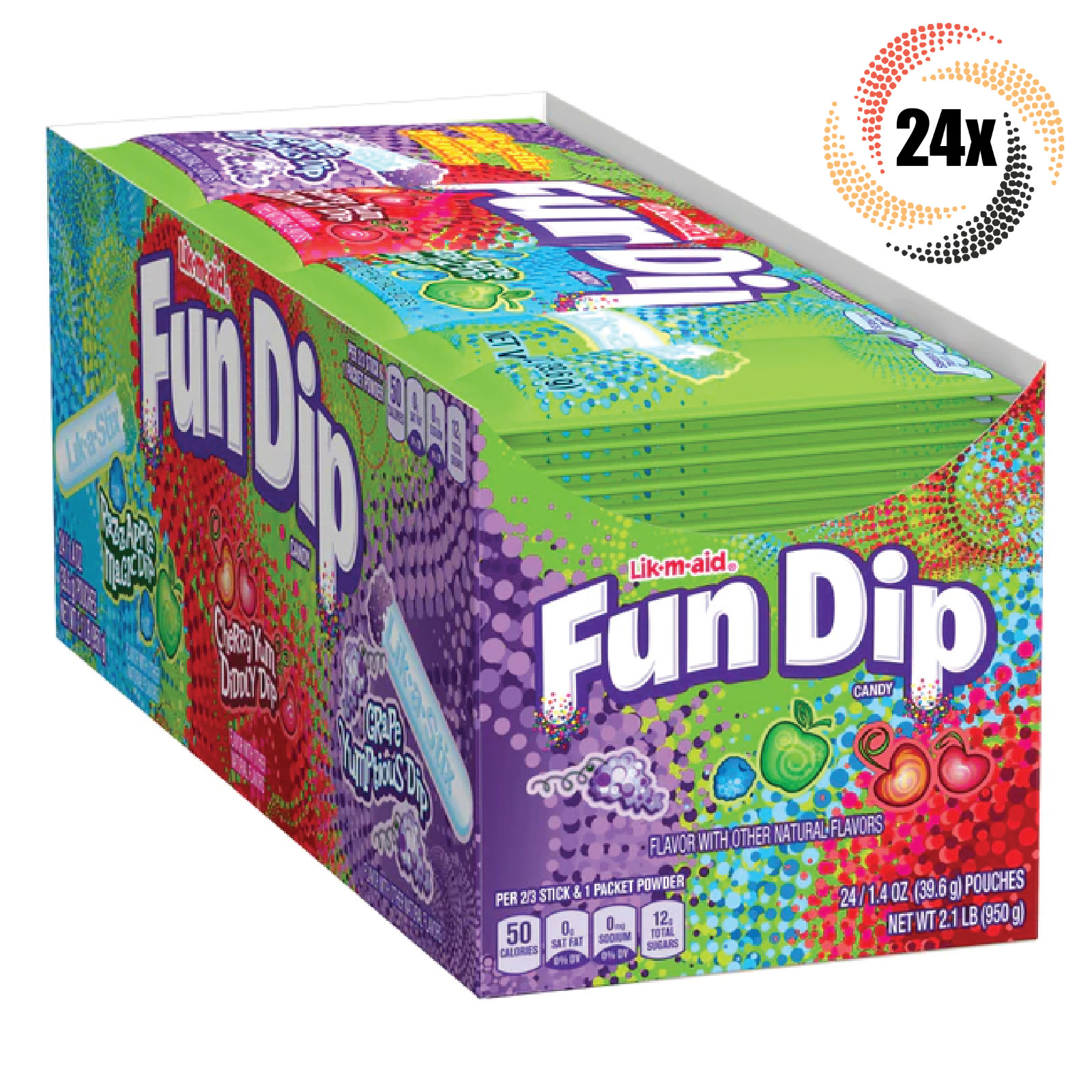 Full Box 24x Packets Lik-m-aid Fun Dip Original Sour Stix & Powder Candy | 1.4oz
