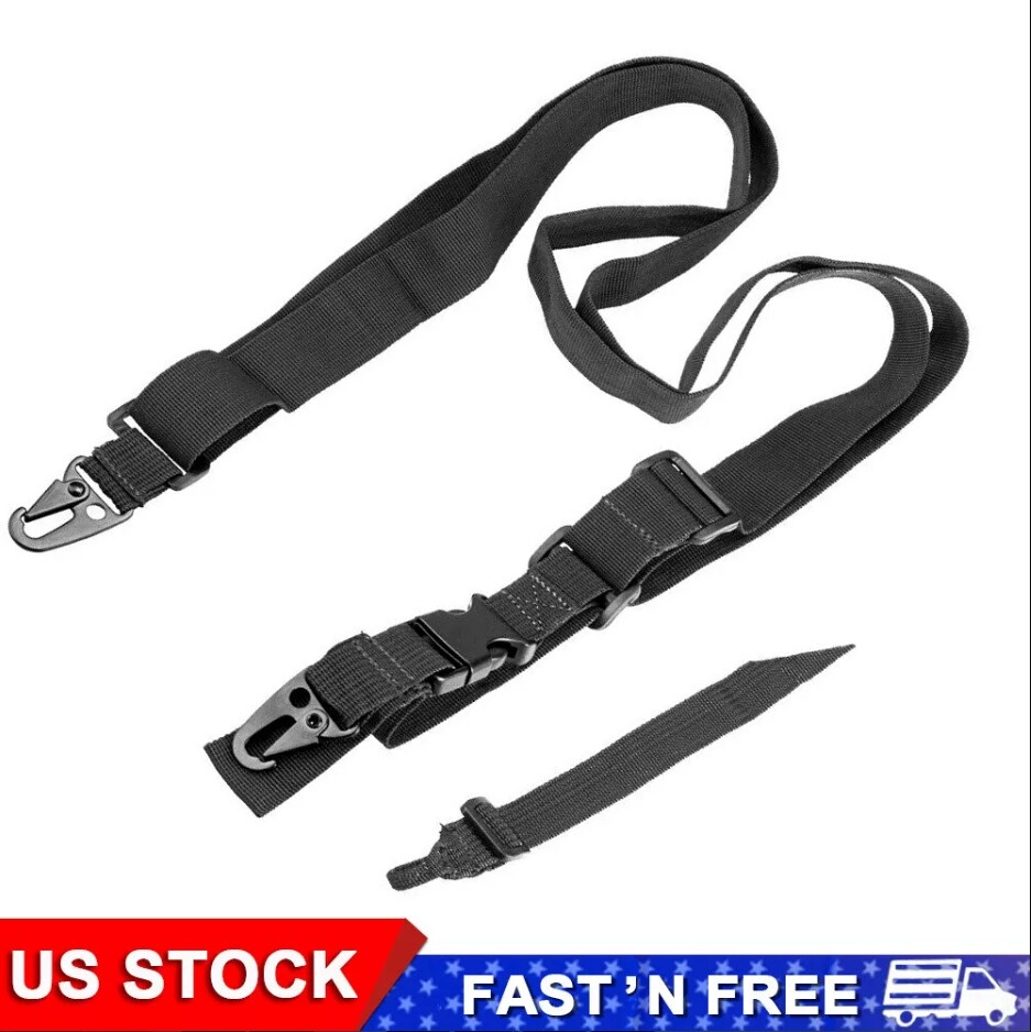Tactical Quick Detach 3 Point Sling Rifle Gun Black Adjustable Strap & QD Mount