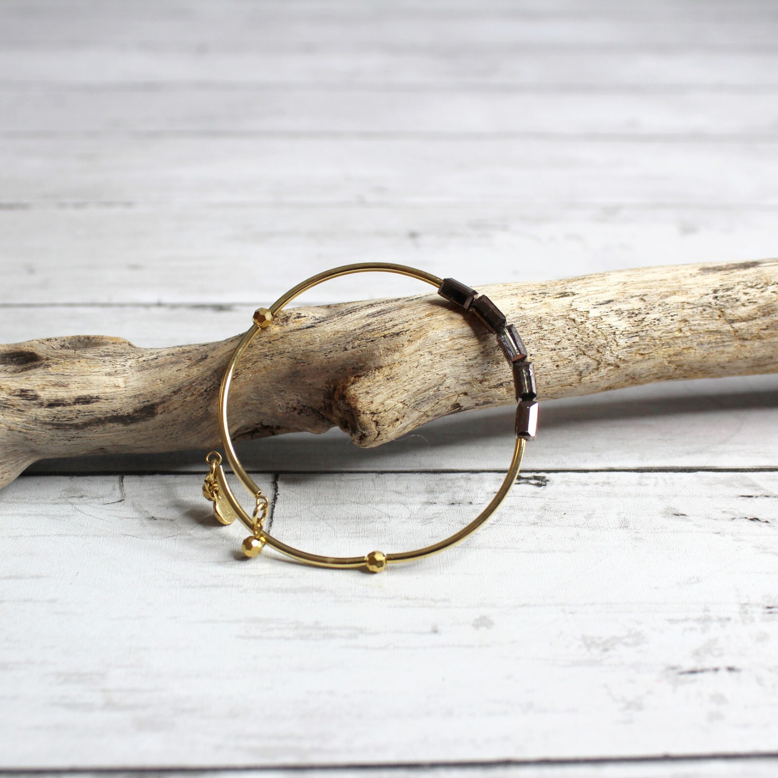 Handcrafted Women's Beaded Bracelet Artisan Jewelry Gold Brown