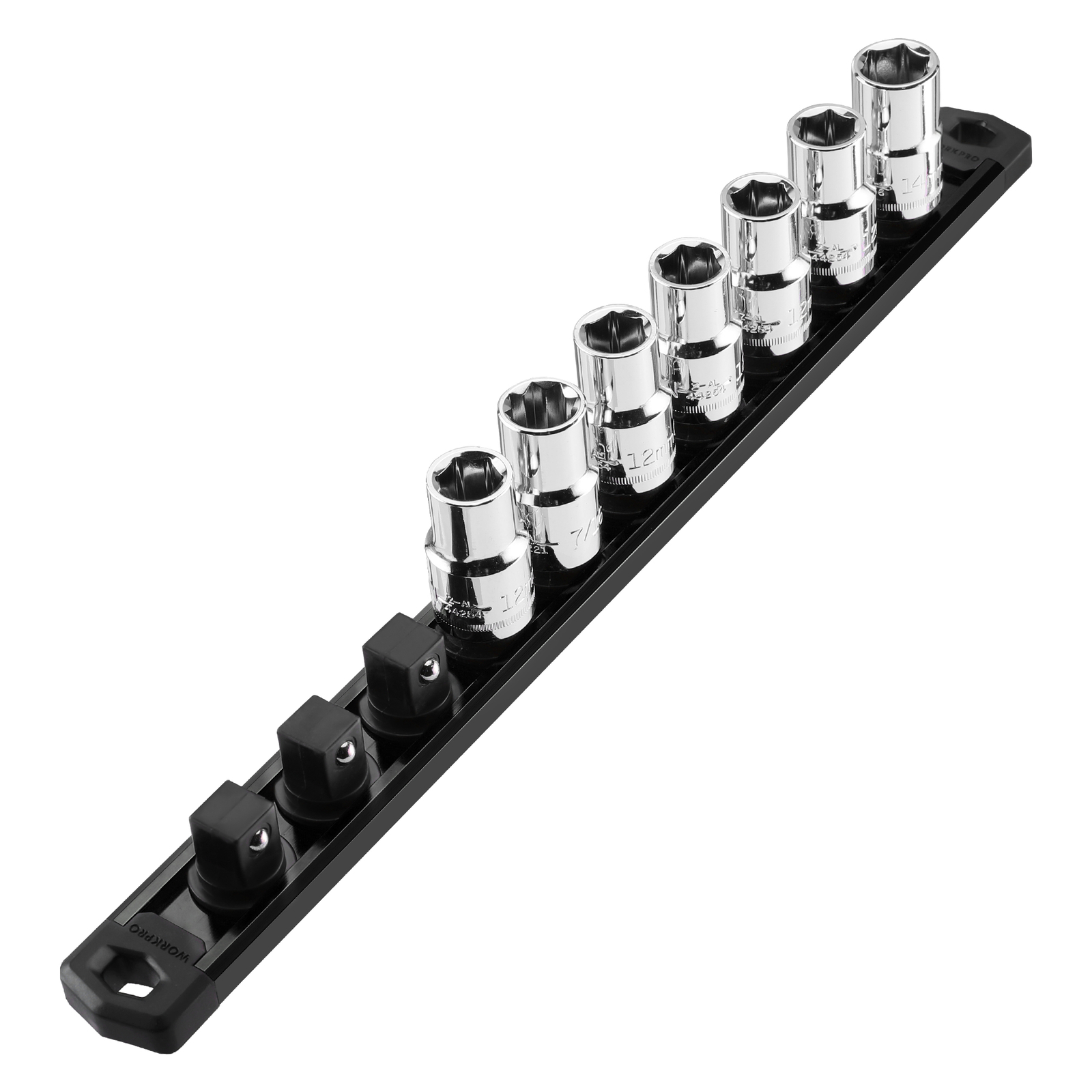WORKPRO 1/2'' Dr Magnetic Socket Organizer MultiColor Aluminum Alloy Socket Rail