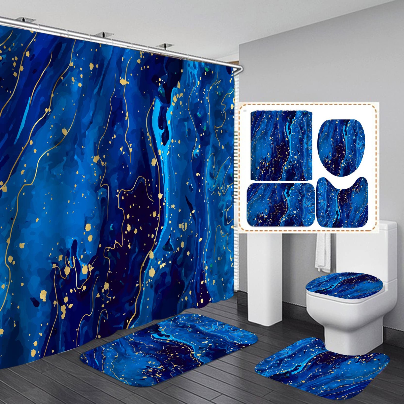 Bathroom Sets with Shower Curtain and Rugs, Bathroom Curtains Shower Set Incl...