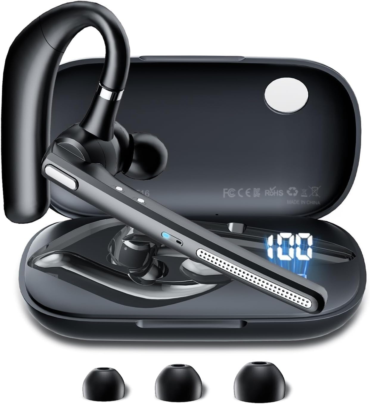 Bluetooth Headset V5.3, Wireless Earpiece with 500mAh Charging Case Hand-Free...