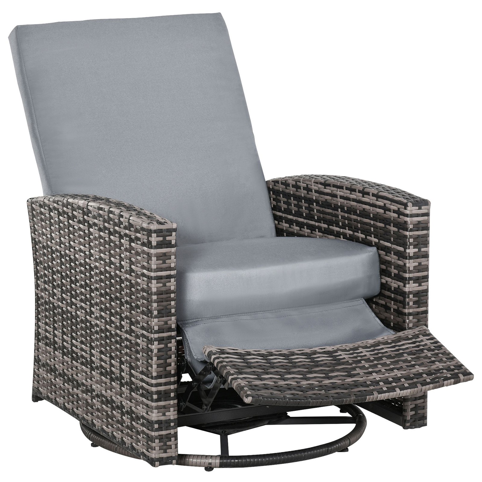 Outdoor Wicker Swivel Recliner Chair, Reclining Backrest Patio Lounge Chair
