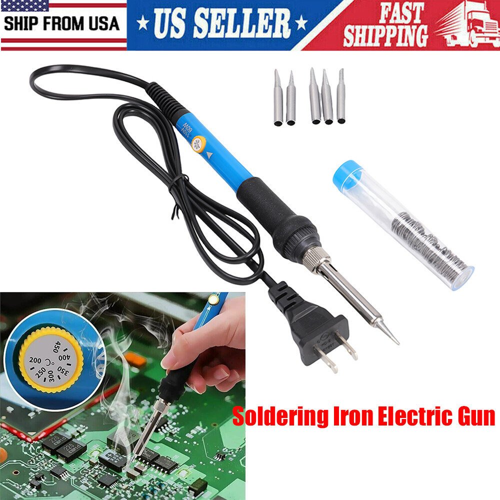Soldering Iron Electric Gun Adjustable Temperature 60W Welding + Solder Wire USA