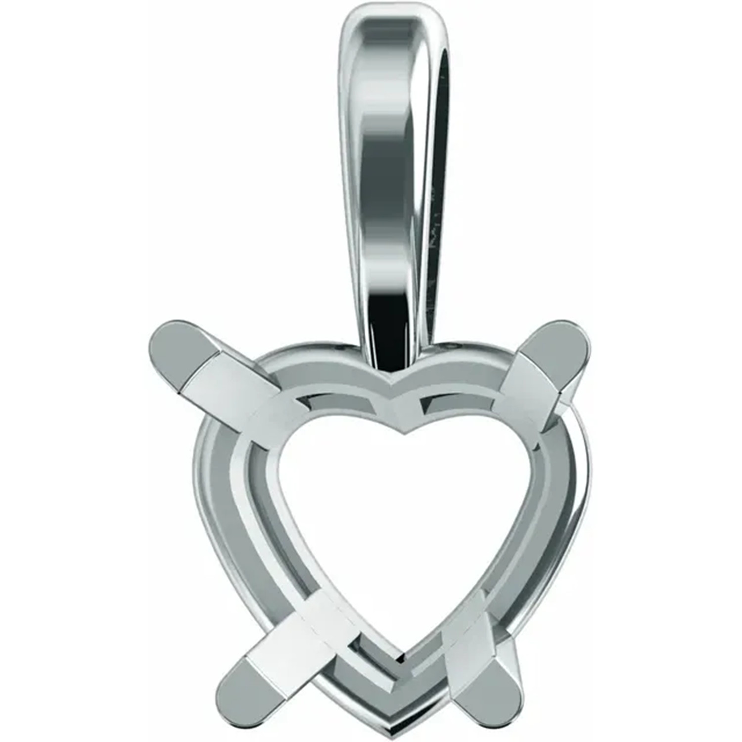 Heart Cut Pendant Mounting 14K White Gold 4 Prong Single Bail Basket Setting USA