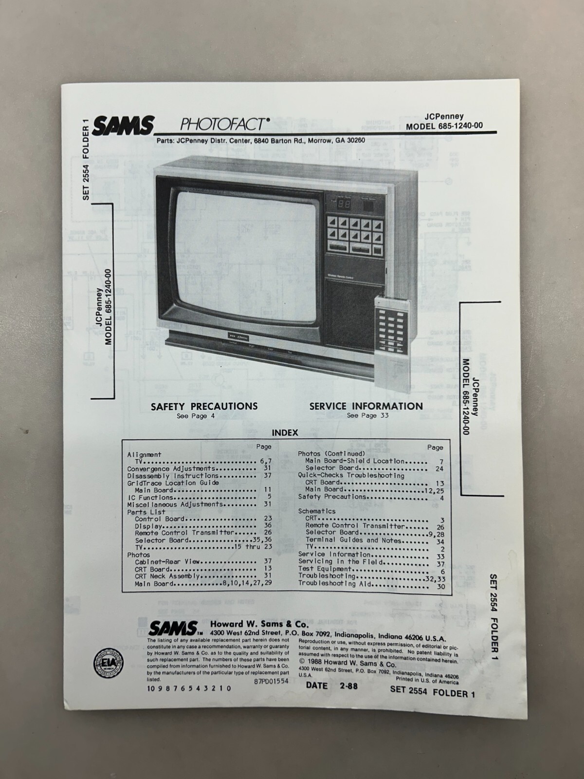 JCPenney 685-1240-00 Service Manual Sams Photofact Free Shipping