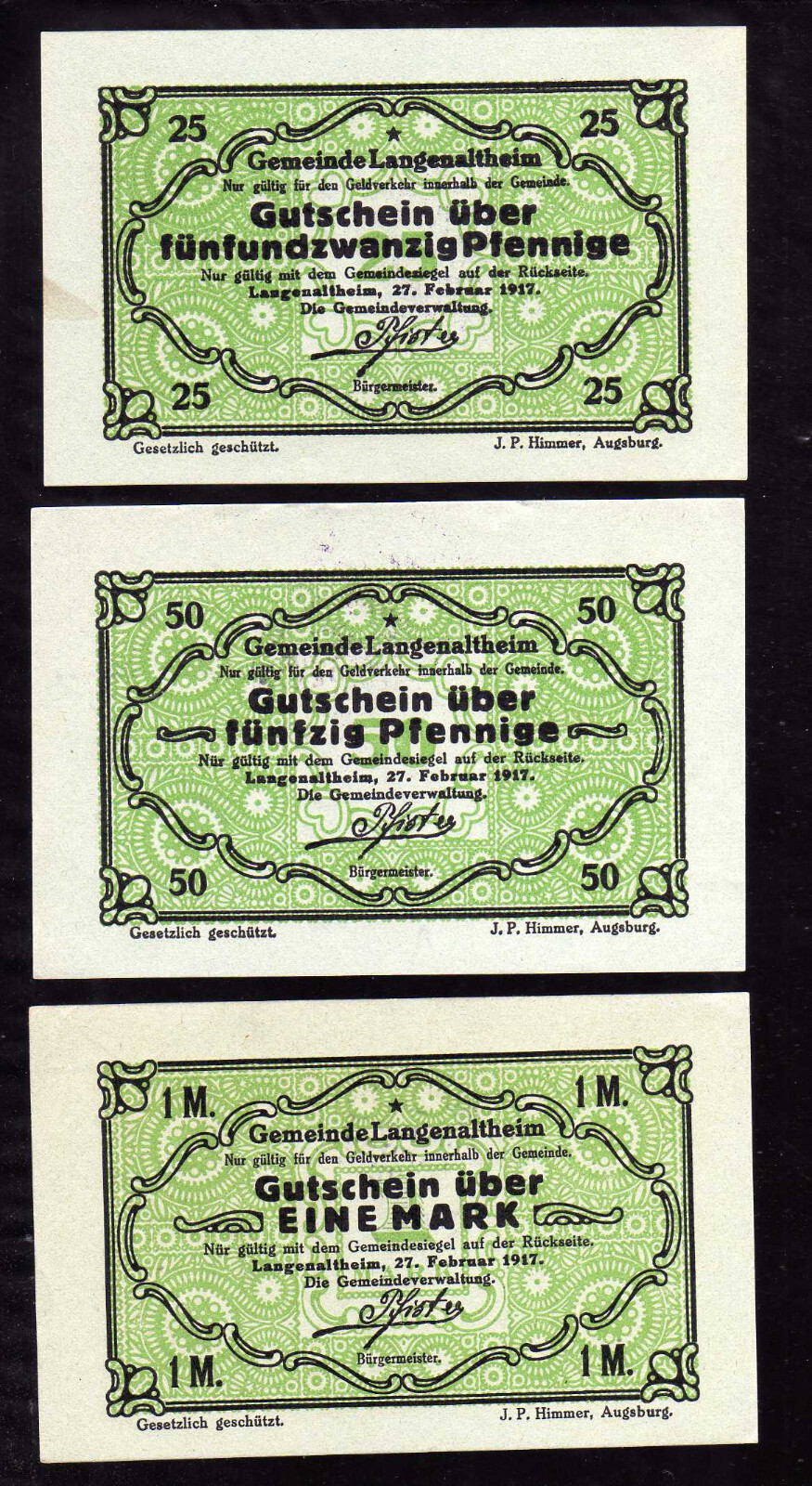LANGENALTHEIM - GERMANY NOTGELD  -    25, 50 PFENNIG, 1 MARK