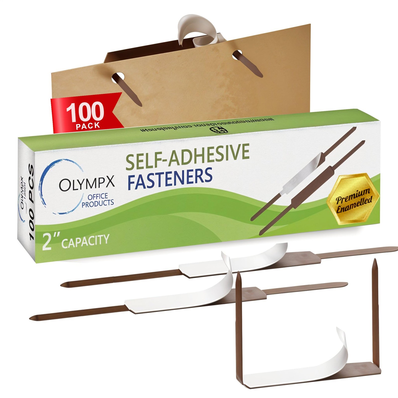 OLYMPX 100 Pcs of 2? Capacity Premium Self Adhesive Prong Paper 2 inches