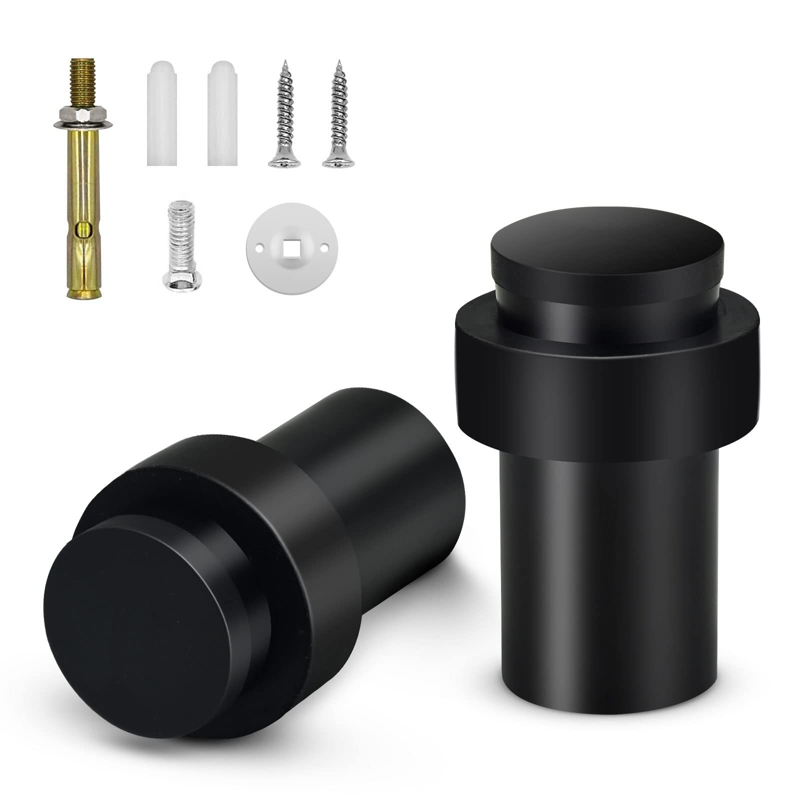 Door Stoppers, Floor Stop 2.5 Inch Cylindrical Black 2 Pack,