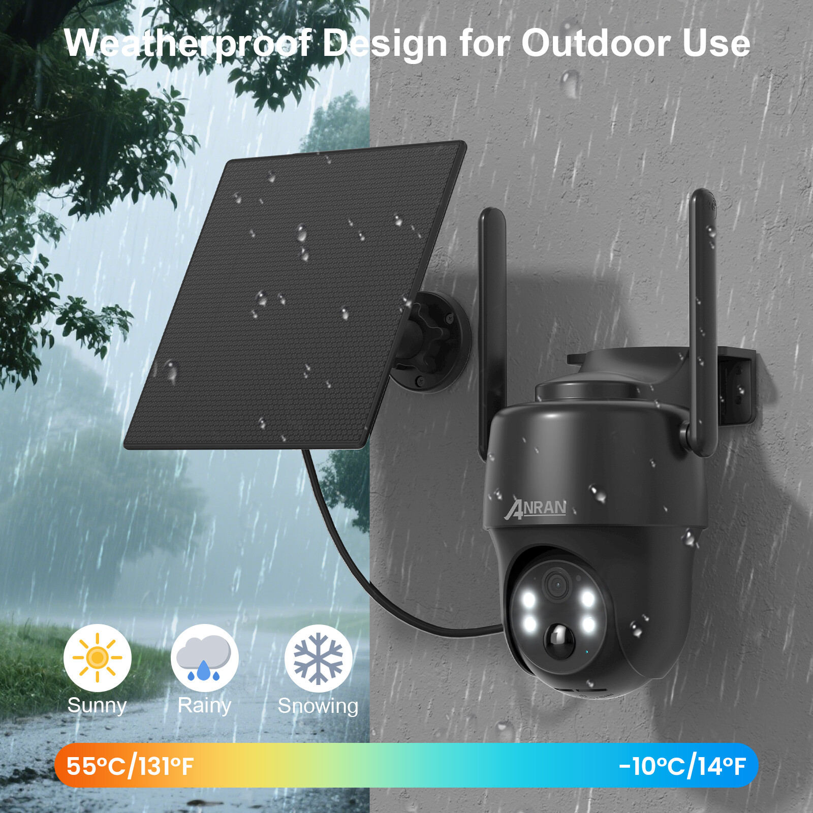 ANRAN 4G LTE Cellular Security Camera with SIM Card Solar Powered 3MP PTZ Camera