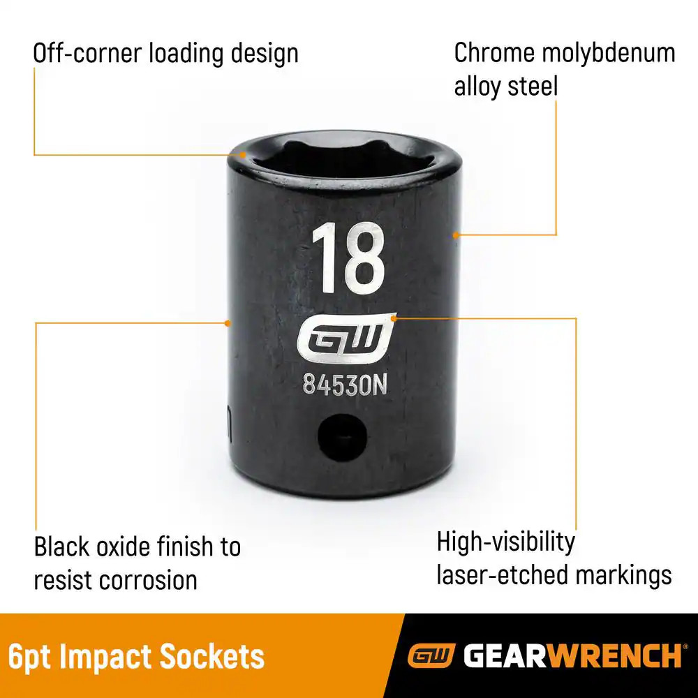 1/2 In. Drive 6 Point Metric Standard Impact Socket 28 Mm