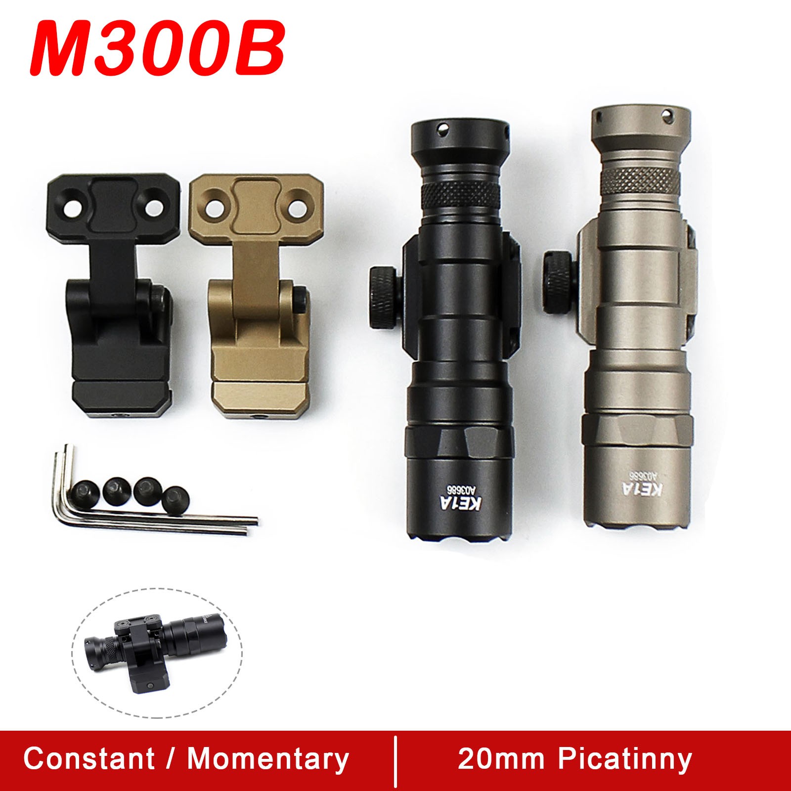 Tactical M300B MINI LED Flashlight With Pressure Switch + Picatinny Mount Rail